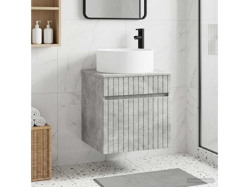  Meuble de lavabo mural, rangement salle de bain gris béton 49x44.5x65.5 cm  - Conforama B