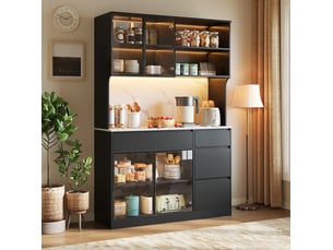 Buffet haut vitrine noir et blanc avec led et rangement 120x40x180 cm cravdom
