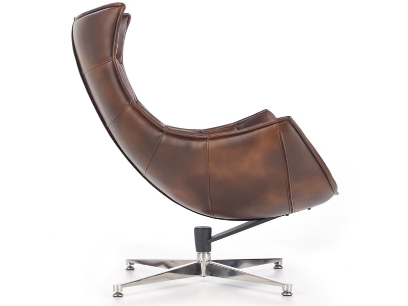 Fauteuil design pivotant style cuir vieilli avec pied en acier inoxydable oliver  - Conforama D
