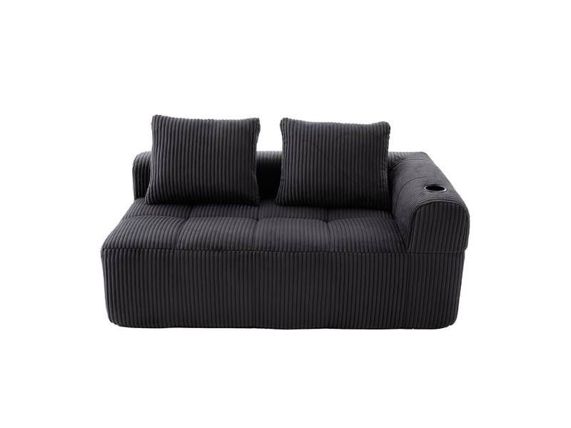  Canapé 2 places en velours côtelé gris foncé avec poches latérales et porte-gobelets  - Conforama A