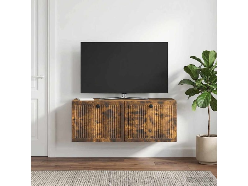  Meuble tv - banc tv - meuble de rangement mural chêne fumé 78,5 x 31 x 30 cm bois d'ingénierie  - Conforama D