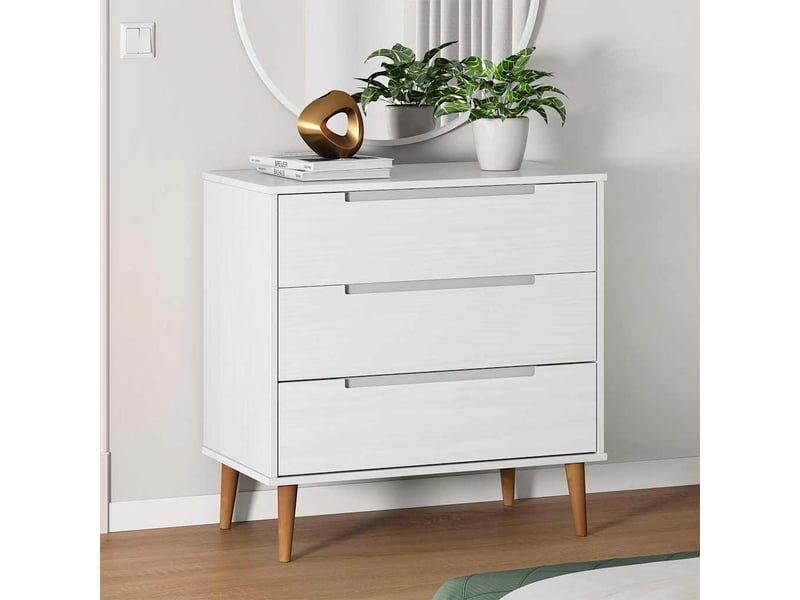  Commode chambre adulte, armoire à tiroirs molde blanc 80x40x80 cm bois de pin massif  - Conforama B
