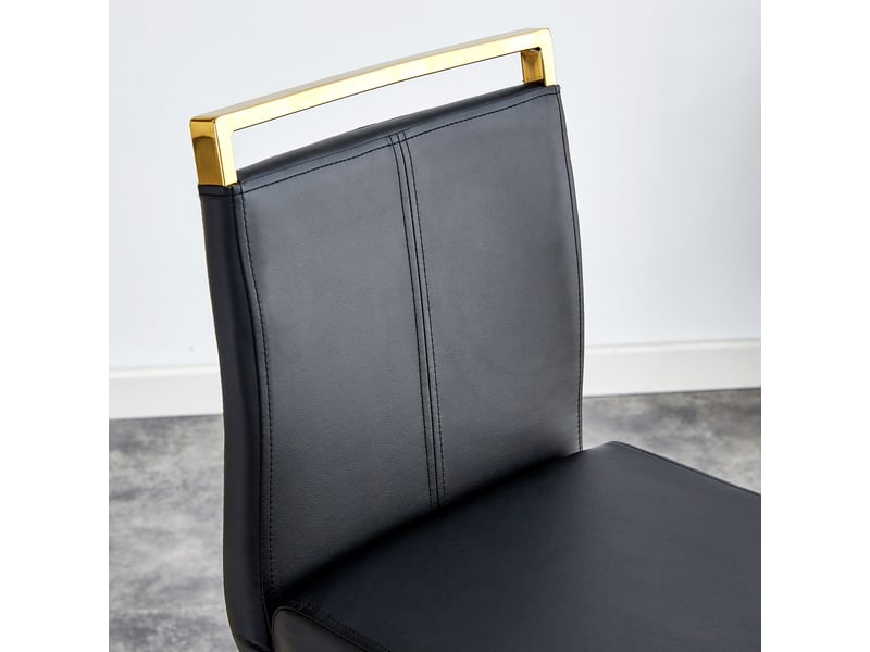  Chaises hautes nordiques en simili cuir noir – lot de 2, pieds dorés, parfait bar et cuisine  - Conforama E