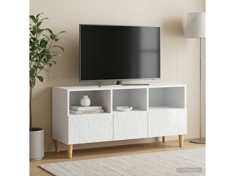  Meuble tv - banc tv - meuble de rangement 102 x 34,5 x 50 cm blanc brillant bois d'ingénierie  - Conforama C