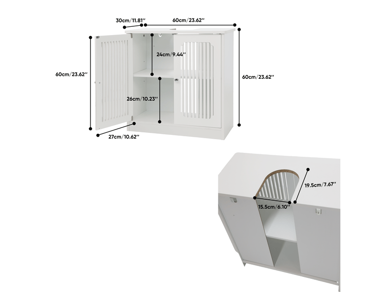  Meuble sous-vasque 2 portes persiennes étagère réglable blanc 60 x 30 x 60 cm  - Conforama C