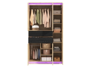 Armoire miroir led, 3 portes, 4 tiroirs, 9 niches, 2 penderies, chambre, mdf chêne anthracite 110 × 47 × 200 cm