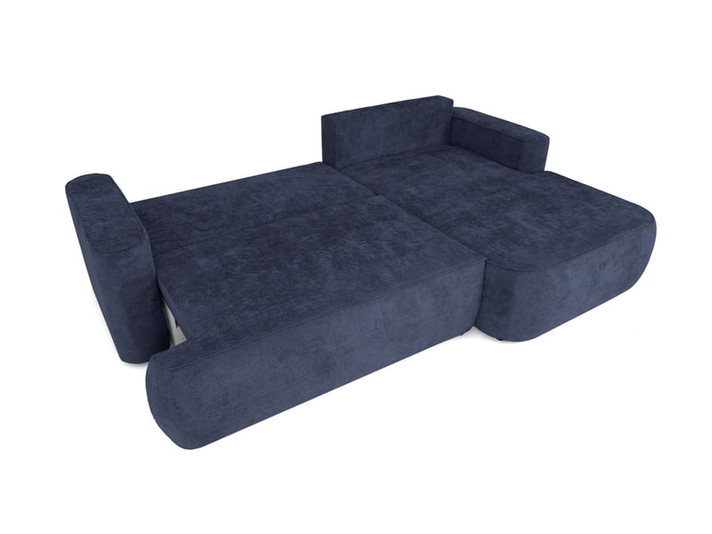  Canapé d'angle droit cassis avec coffre de rangement en tissu chenille - bleu foncé CASSIS - Conforama C