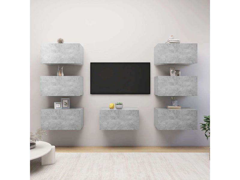  Meubles tv - banc tv - meuble de rangement 7 pcs gris béton 30,5x30x60 cm bois d'ingénierie  - Conforama B