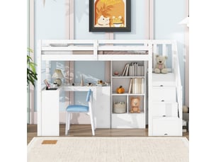 Lit mezzanine 90x200 cm <strong>MERAX</strong>  <strong>lit enfant blanc</strong> coloris blanc