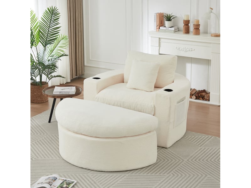  Fauteuil lounge modulable 1 place – beige – pouf amovible, poches latérales et porte-gobelets intégrés  - Conforama D