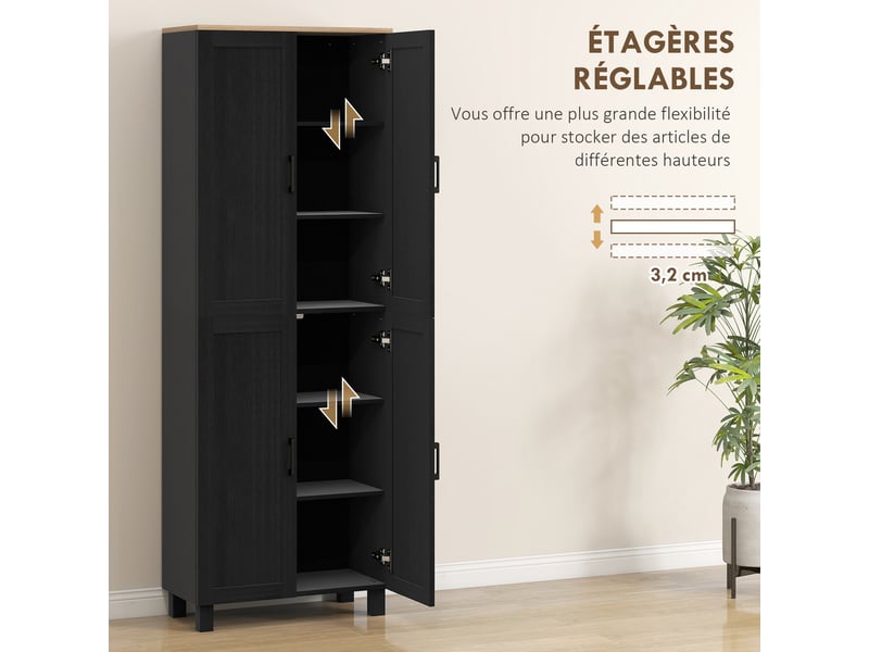  Armoire de cuisine buffet haut 4 portes et étagères réglables noir 60 x 30 x 170,5 cm  - Conforama E