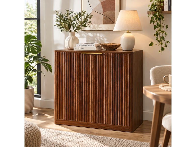  Buffet 80x40x80 cm avec portes rainurées, étagères réglables, plateau résistant et charnières métal, brun  - Conforama E