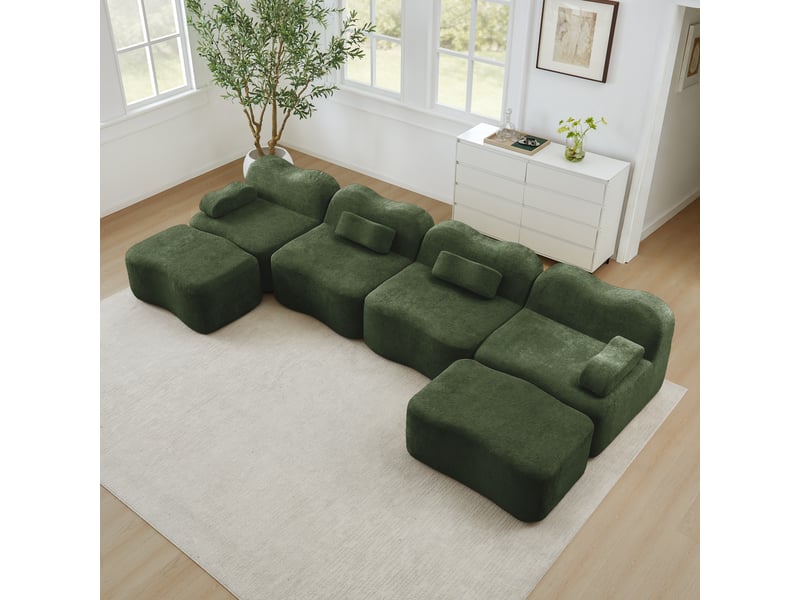  Canapé panoramique en u 4 places modulaire avec ottomans et assise profonde, en velours vert  - Conforama D