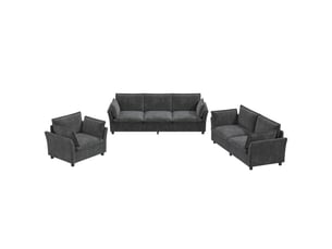 Ensemble canapé modulable 6 places en tissu chenille gris, 6-7 personnes, 220×87×81 cm