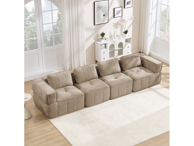 Canapé modulaire 4 places sans structure rigide avec base antidérapante en polyester sable, 344 × 93 × 67 cm  - Conforama E