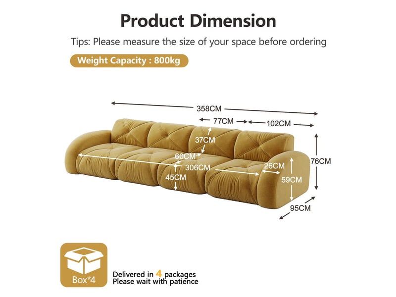  Canapé modulable cadre sans armature tissu chenille design antidérapant sans montage jaune  - Conforama C