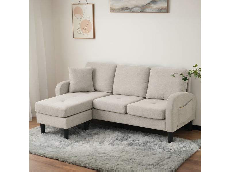 Canapé d'angle modenvie modulable 3 places avec méridienne réversible 166 x 118 x 77 cm coton et lin beige gris blanc - Conforama E