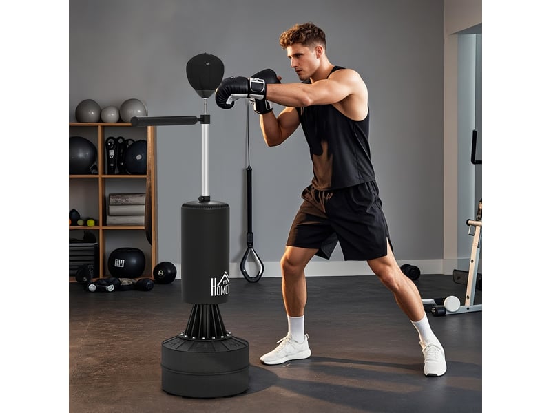 Sac de frappe sur pied avec balle de vitesse, barre de réflexe, hauteur réglable, pour adultes, 155-205 cm, noir - Conforama C
