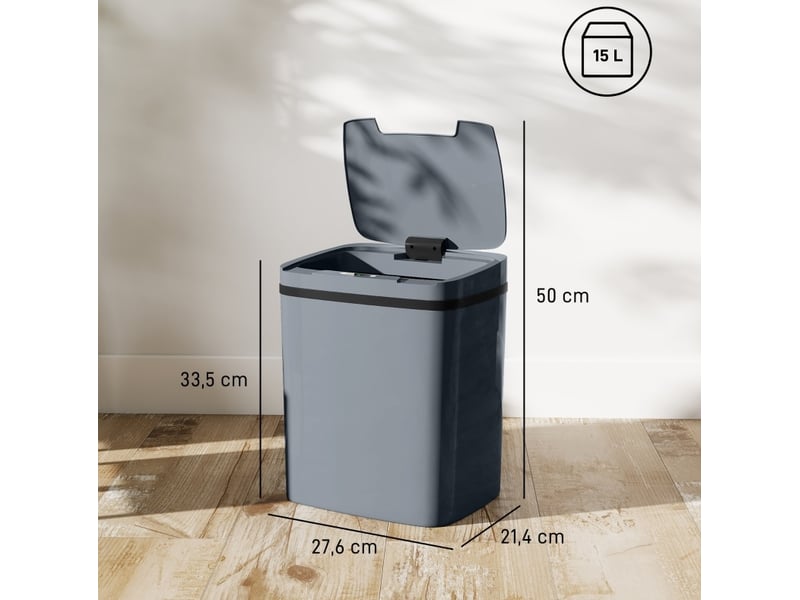  Poubelle automatique 15l 27,6x21,4x33,5 cm ouverture sans contact plastique gris  - Conforama C