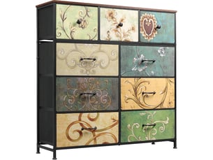Meuble de rangement 9 tiroirs à motifs rétro - 100x30x100 cm - cadre en acier robuste - commode, buffet pour salon et chambre