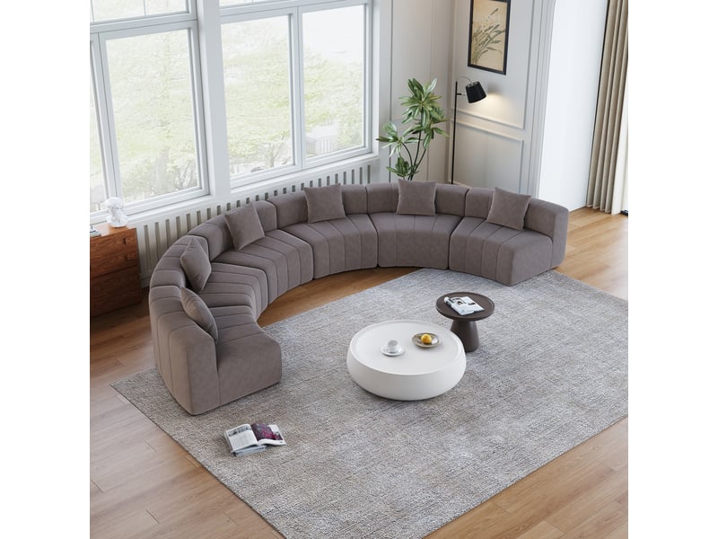 Canapé modulable chenille incurvé symétrique avec 2 coussins - Conforama R