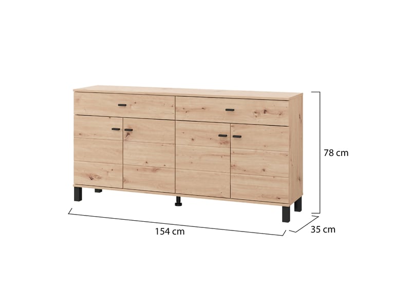  Buffet barich, meuble 2 tiroirs, 154x35x78h cm chêne nœuds marron Barich - Conforama E