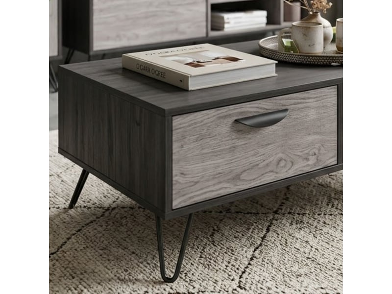  Table basse 2 tiroirs aspect bois grisé et noir - brooklyn BROOKLYN - Conforama E