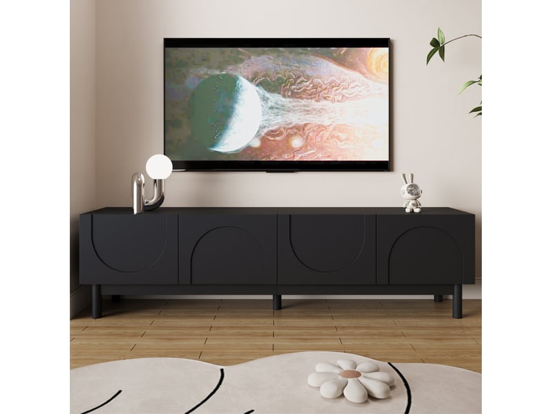  Meuble tv modenvie 4 portes sans poignées avec rangement 169 x 34 x 45,5 cm noir  - Conforama D