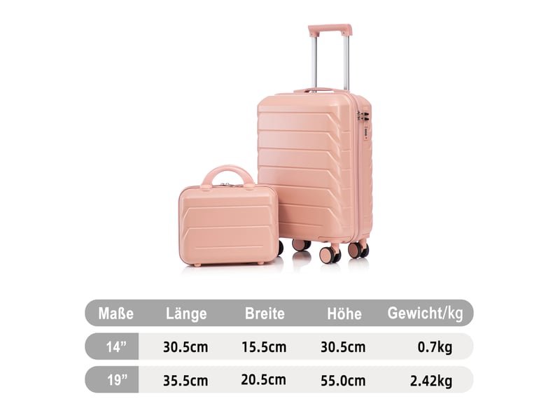  Set 2 pièces valise et trousse,19 pouces et 14 pouces,à roulettes,abs,rose  - Conforama D