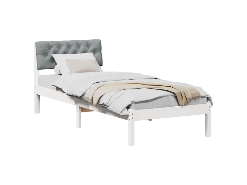Lit simple- lit adulte - cadre de lit blanc et gris clair 80 x 200 cm bois massif en pin - Conforama B