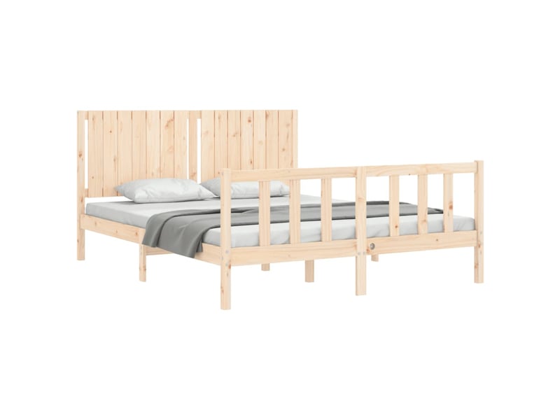  Lit double- lit adulte -  cadre de lit sans matelas 160x200 cm bois massif de pin  - Conforama C