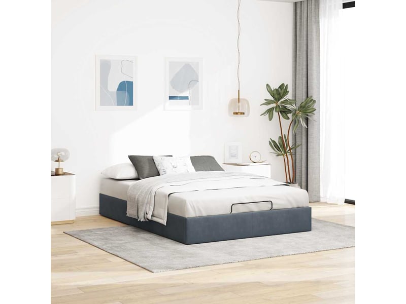  Lit double- lit adulte -  cadre de lit ottoman sans matelas gris foncé 140x190 cm velours  - Conforama B