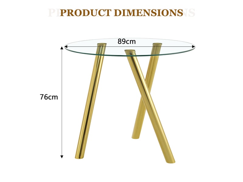 Table à manger ronde,89x89x76 cm,avec pieds métal,verre trempé,doré - Conforama C