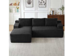 Canapé d'angle modulable 4 places 238 x 152 x 66 cm noir en velours côtelé, assise profonde sans montage