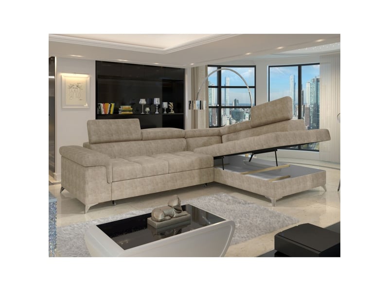  Canapé d'angle convertible palazzo 4 places beige – angle droit avec coffre  - Conforama D