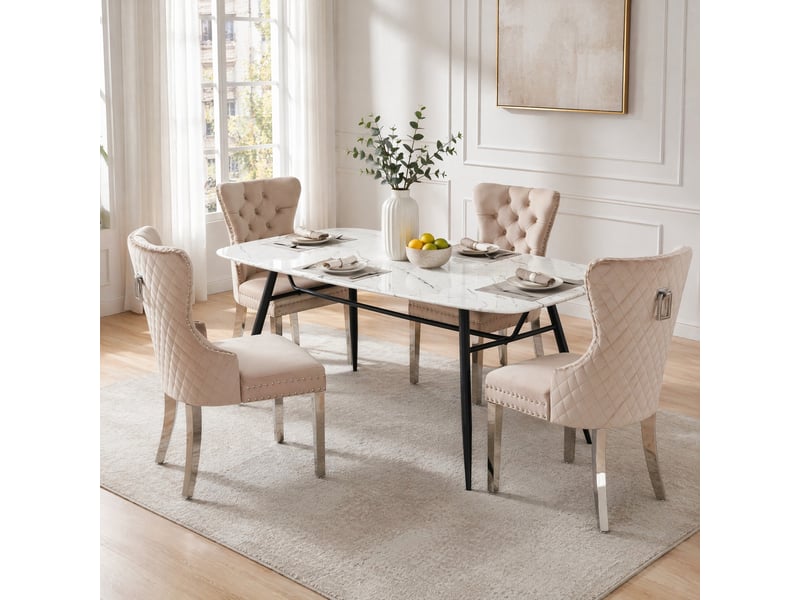  Lot de 4 chaises de salle à manger en velours avec pieds en métal  - Conforama C