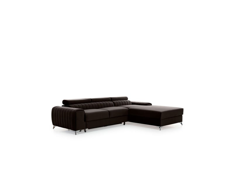  Canapé d'angle droit marron foncé convertible 3 places jayson avec coffre à literie  - Conforama D