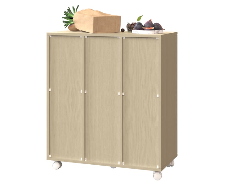 Meuble de tri des déchets 69,3x35x80 cm, blanc, aspect bois clair, mdf, 3 compartiments pour cuisine - Conforama A