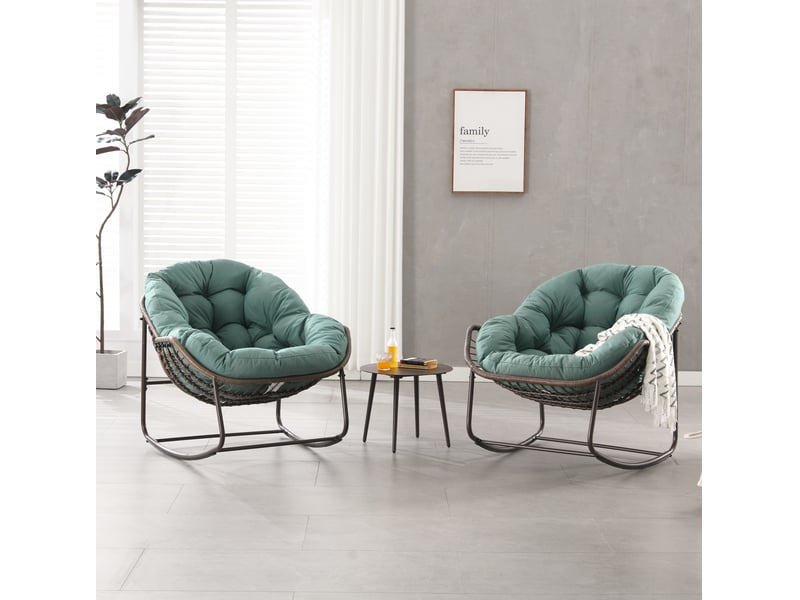  Fauteuil à bascule œuf extérieur 106 x 90 x 78 cm – vert clair – coussin épais et tressage synthétique  - Conforama A