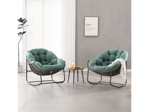 Fauteuil à bascule œuf extérieur 106 x 90 x 78 cm – vert clair – coussin épais et tressage synthétique