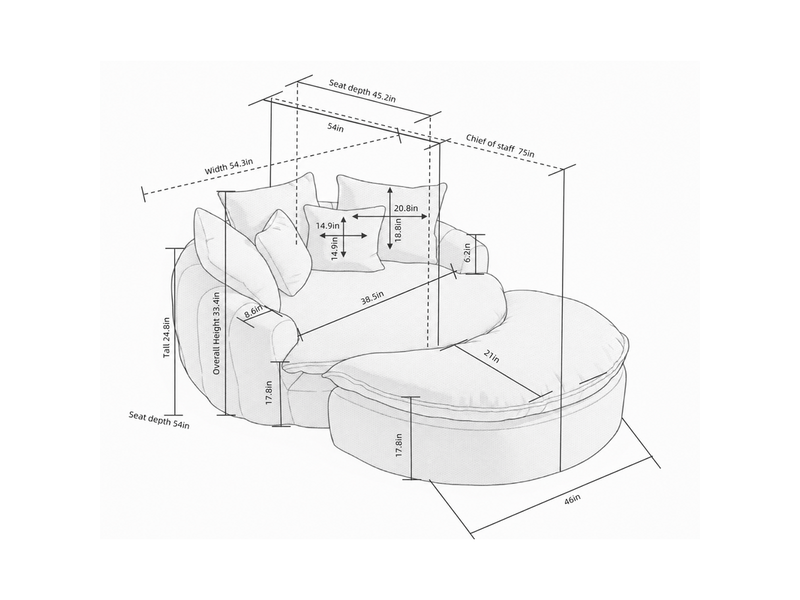  Fauteuil oversize rond 55 pouces en polyester, convertible et réglable, avec coussin  - Conforama C