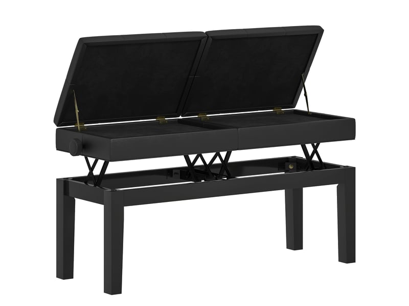  Banc de piano noir avec double siège réglable en similicuir et espace de rangement intégré  - Conforama A