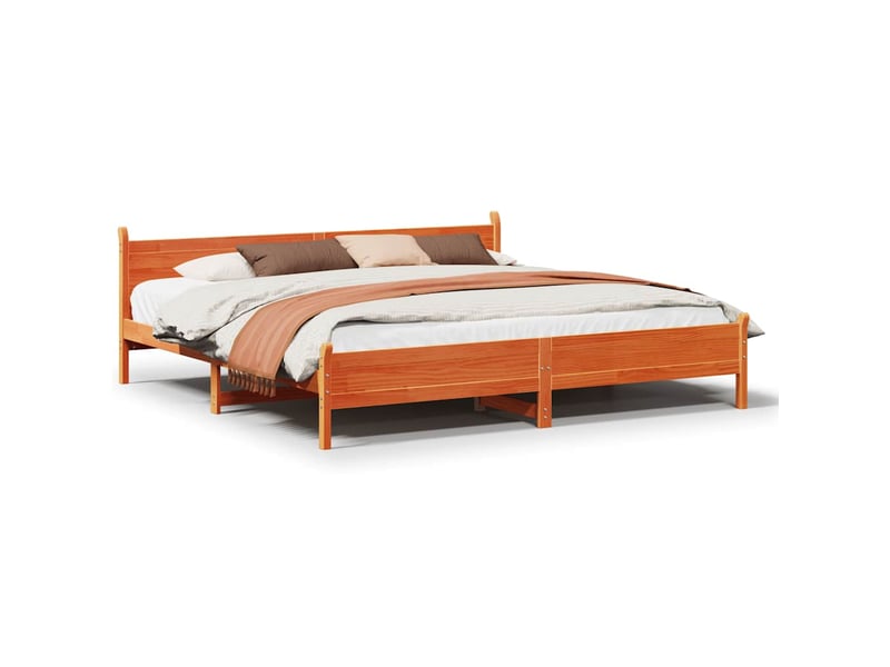  Lit double- lit adulte -  cadre de lit sans matelas  marron 200x200cm bois pin massif  - Conforama A
