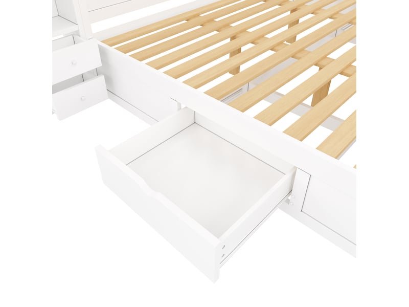  Lit plateforme avec rangement 180x200 cm blanc en mdf et contreplaqué, 7 tiroirs et éclairage led intégré  - Conforama E