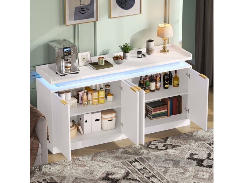  Buffet de cuisine 4 portes avec éclairage led rgb, 160 x 39 x 83 cm, blanc  - Conforama B
