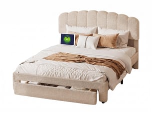 Lit 2 places 160x200 cm <strong></strong>  <strong></strong> coloris beige
