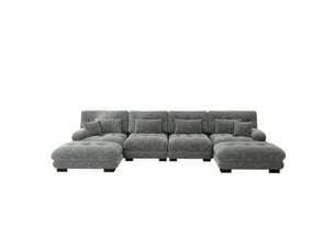 Canapé modulaire gris 4 places en chenille, canapé d’angle en u avec ottomans mobiles assortis pour salon, configuration personnalisable