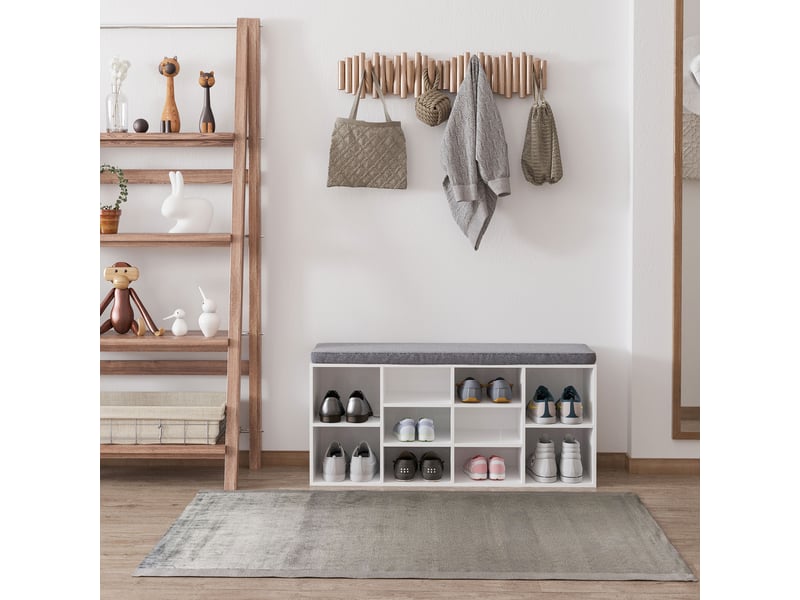  Banc à chaussures pour 8 à 10 paires, étagères réglables, bois, blanc, 104 x 30 x 48 cm  - Conforama C