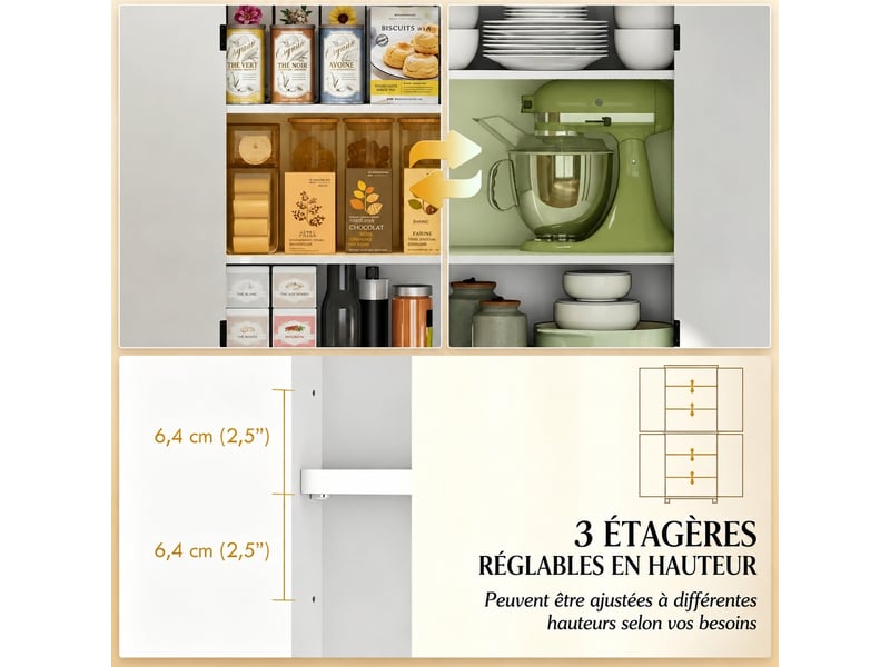 Meuble de cuisine muvano, armoire de cuisine à 6 niveaux, 4 portes, blanc, 76 × 40 × 178,5 cm  - Conforama D
