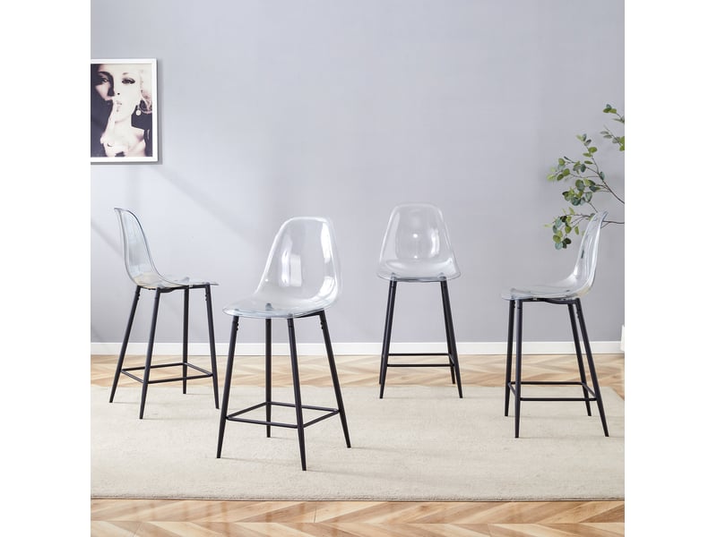  Lot de 4 tabourets de bar 43x50x101 cm transparents, chaise de bar, design moderne, pour cuisine, structure métal, noir  - Conforama D